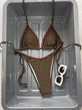 New Coffee Red Contrast Bikini Set 2026 Women Halter Push Up Bra Tie Side Thong Swimsuit Summer Bathing Suit Vacation Swimwear