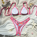 Sexy Leopard Print Bikini 2 Piece Set Women Laced Up Split Swimsuit Low Waist Beachwear 2025 New Summer Swimwear Bikinis Set