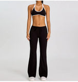 Breathable Yoga Suit for Women Color Contrast Shockproof Sports Bra Drawstring High Waist Pants Gym Running Fitness Suits