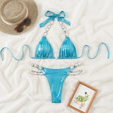 Snake Printed Halter Rhinestone Diamond Bikini Women Swimwear Female Swimsuit Two-pieces Bikini Set Brazilian Bathing Suit Swim