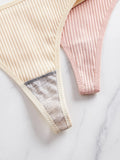 10Pcs Ribbed Women's Panties Everyday Basic Solid Thongs Comfortable Knit Women's Underwear
