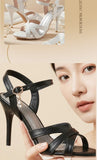 2026 Summer New Women's Metallic High Heel Sandals Ankle Strap Crystal Buckle Stiletto Heels Sexy Party Wedding Prom Dress Shoes