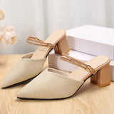 Zoki Sexy Pointed Toe Thick Heels Sandals Women 2026 Flock Slip On High Heel Party Shoes Woman Plus Size 42 Fashion Sandalias