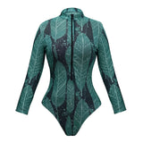 2025 New Long Sleeve Vintage Print One Piece Swimwear Zipper Conservatism Women Bathing Suit With Long Pants Surfing Swim Suit