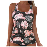 Women Summer Swimwear Loose Fit Scoop Neck Sleeveless Tankini Top Bohemian Tie Dye Print Bathing Suit Padded Swimsuit Top Xxl