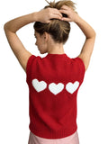 Women 2026 Sleeveless Crew Neck Pullover Fashion Daily Wear Top Cute Heart Print Pink Knitted Vest