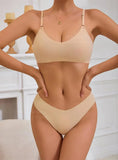 Cotton Female Underwear Set Short skin care kits Ribbed Brassiere Sexy Thong Low Waist Panties Women Seamless Bra Lingerie Set