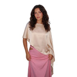 Women Spring Summer Satin Asymmetrical Hem Poncho Solid Color Round Neck Loose Shawl Wraps Cape Tops