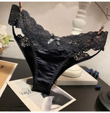 Women's Briefs Satin Lace Sexy Women's Underwear Low Waist Transparent Hollow Out Panties Breathable Soft Seamless Lingerie