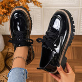 Ladies Office Oxford Shoes Fashion Lace Up Round Toe Platform Shoes Women British Style Patent Leather Student Shoes Woman 43