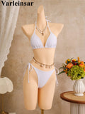 With Floral Dress Printed Halter Bikini Female Swimsuit Women Swimwear Three-pieces Bikini set Bather Bathing Suit Swim V8204