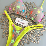 DEKA Sexy Green Floral Print Bikini Set Swimwear Women Braiding Rope Strap Patchwork Bandage Push Up Bathing Suit Thong Swimsuit