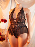 Adult Sexy Lace Teddy Bodysuit For Women Deep V Neck Open Back Halter Design Romantic Hot Women's Lingerie Babydoll Sleepwear
