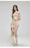 Bikinis Set Swimsuit Women Sweet Floral Prints Summer Girlish Sexy Ruffles Korean Style High Waist Swimwear Fashion Beach Wear