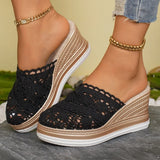 Woman Leather 2026 Fashion Wedge Female Large Size Mid-heeled Platform Black New Comfortable Retro Sandals for Women