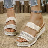 Bohemia Style Wedge Heel Sandals Women 2025 Summer Woven Platform Slippers Woman Lightweight Non Slip Thick Sole Casual Sandles