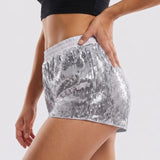 Women's Solid Color Sequin Mini Shorts Summer Fashionable Elastic Waist Going Out Micro Shorts
