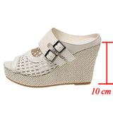 Hollow Out Chunky Wedges Sandals Women Fashion Buckle Peep Toe Super High Heels Sandals Woman Plus Size 43 Platform Slippers