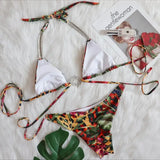 2 Colors Sexy Bikini Women Luxe Rhinestones Chain Swimwear Swimsuit Halter Bikinis Set Beach Bathing Suit Female Banadores Mujer
