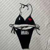 Punk Gothic Fashion Women Swimwear 2000s Emo Girls Y2k Style Letter Print Bikini Set Sexy Thong Swimsuit Two Pieces Bathing Suit