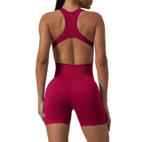 Seamless Yoga Jumpsuit Sleeveless Shorts One Piece Yoga Suit Sexy Cutout Backless Top Women Playsuit Gym Summer Workout Clothes