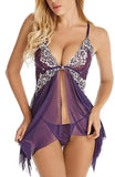 Toucheart Sexy Lingerie Set Women's Lace Nightgown Mesh See-through Suspender Dress Lace Patchwork Sexy Ultra Thin Pajama Set