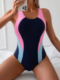 2026 Sporty Slim One Piece Swimsuit Women Color Matching Swimwear Female Sexy Bathers Bathing Swimming Swim Suit Beachwear XXL