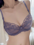 Ultra Thin Lingerie Set, French Lace Underwire Bra for Large Boobs Push Up & Gather, Sexy Pure Design, Breathable Comfort MOYISU