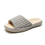 Breathable Linen Slippers For Women Men Summer House Shoes Striped Design Soft Sole Anti-Slip Couples Home Floor Cotton Slides