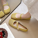 2026 New Mary Jane Shoes Woman Summer Autumn Leisure Flats Breathable Knitted Square Toe Female Daily Walking Driving Flat Shoes