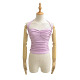 New Women's Fashion Sexy Backless Halter Neck Tie-up Ruched Tube Top Ultra-short Camisole Top In Solid Color Pure Desire F1MR