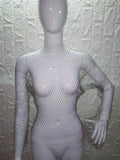 Women Rhinestone Fishnet T-shirt Solid Color Long Sleeve Crop Tops See Through Hollow Out Sexy Shirts Female Smock Tops
