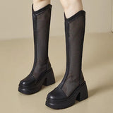 Sexy Mesh Hollow Boots Woman Summer 2025 Solid Size Zipper Mid-Calf Boots for Women Fashion Round Toe Platform Shoes Lady