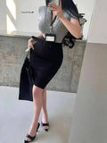 Korean Pure Desire Style Sexy OL High Waist Back Slit Mid Length Skirt Belt School Girl Uniform Fashion Women Mini Skirts UJR8