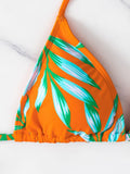 3 Pieces Bikini Tropical Print Swimsuit Halter Drawstring Side Swimwear Women 2026 Bathing Suit Female Swimming Summer Beachwear