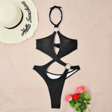 Sexy Tummy Cut Out Halter Women Thong Swimwear One Piece Swimsuit Female High Cut Monokini Rings Bathing Suit Swim Beach Wear