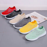 Women's Slip-On Crystal Sneakers 2025 Breathable Mesh Plus Size 35-43 Casual Flats Women Comfort Soft Sole Running Walking Shoes