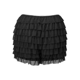 Women’s Layered Ruffle Bloomers Fashion Low Waist Bow Front Solid Color Shorts Casual Summer Mini Shorts