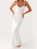 Women Sleeveless Summer Solid Color Twisted Straps Dresses V-Neck Backless Party Club Vacation Beach Long Dresses