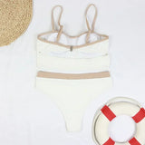 4 Colors Bikini Women Sexy Push Up Swimwear Swimsuit Pit Striped Patchwork High Waist Hollow Back Beach Bikinis Set Bathing Suit