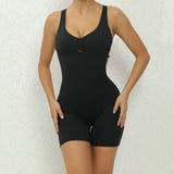Adjustable double straps Open back  V shape back design Scrunch butt No front seam Flatlock Inseam  Removable pads BODYSUIT