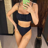 New Sexy Wrinkled Padded Female Swimsuit High Waist Bikini Women Swimwear Two-pieces Bikini Set Bather Bathing Suit Swim V3191