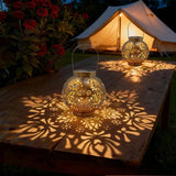Solar LED Lantern Outdoor Iron Art Hanging Light Carved Hollow Design Waterproof Landscape Projection Lamp for Yard Garden Decor