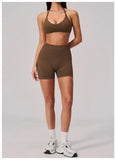 2 Pieces Seamless Yoga Sets Women Solid Color Sports Bra Tight Fitting Peach Buttocks Shorts Fitness Suit Gym Running Tracksuit