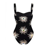 Retro One Piece Swimsuit with Skirt Shoulder Strappy Floral Print Women's Slimming Bathing Suit Beach Wear