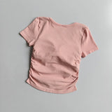Big round Neck Yoga T-Shirt Short-Sleeved Slimming Sports Top with Fixed Chest Cushion for Running Pilates Summer Stretch