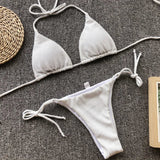 2 Colors Sexy Bikini Women Swimwear Swimsuit Solid Shining Fabric Triangle Halter Bikinis Set Bathing Suit Beach Bikini Female
