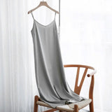 Women Evening Dress V Neck Low Cut Spaghetti Strap Solid Color Backless Dress-up Sleeveless Satin Wedding Party Midi Dress