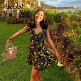 French Style Vintage Lemon Leaf Printed Green Dress Sexy Slip Midi Sleeveless Tank Dress Chiffon Women Holiday Elegant Dress