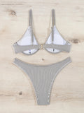 Solid Color Pit Strip Bikini Set for Women Sexy Underwire Push Up 2-piece Swimsuit High Waist Suspender Backless  Bathing Suit
